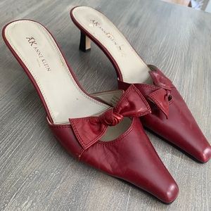 Anne Klein red leather kitten heel mules!